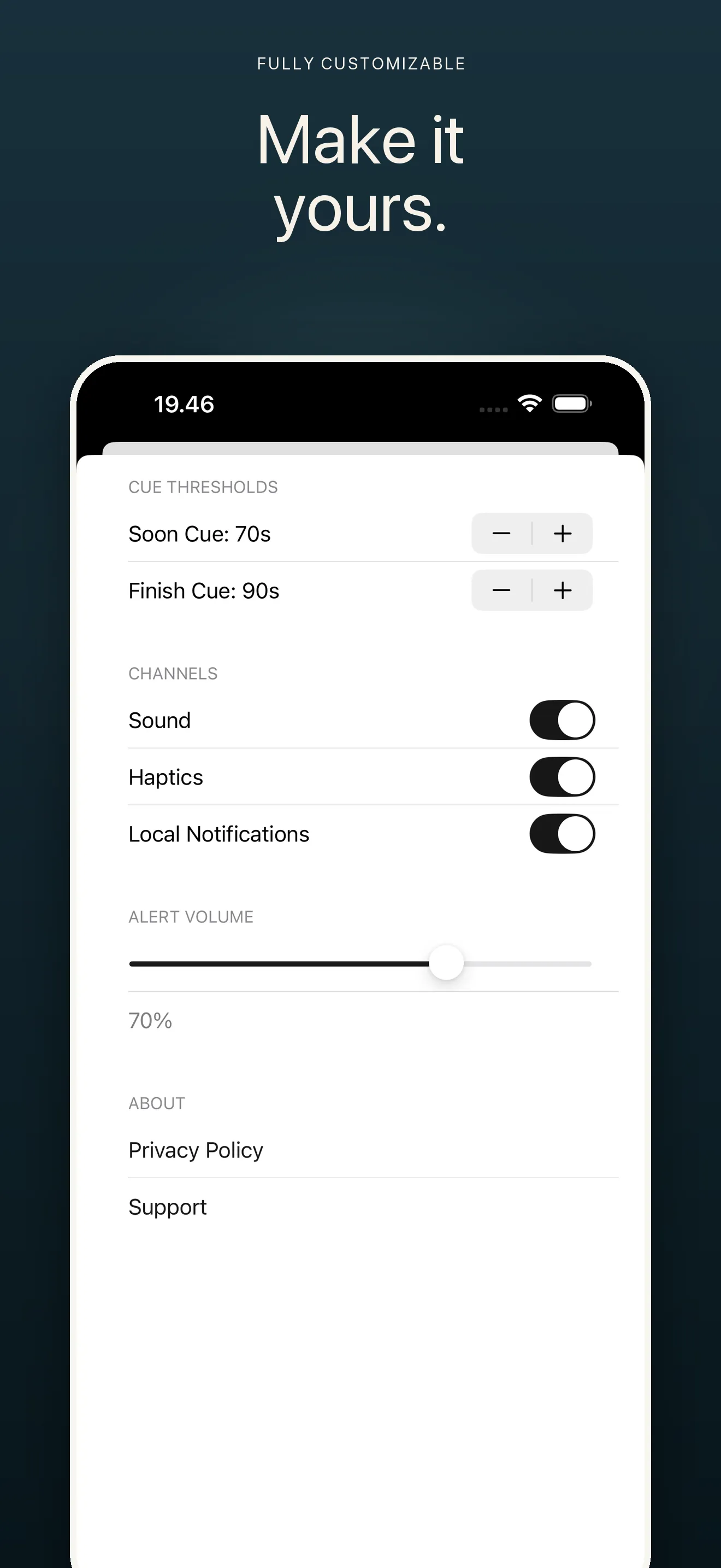 Pizza timer settings