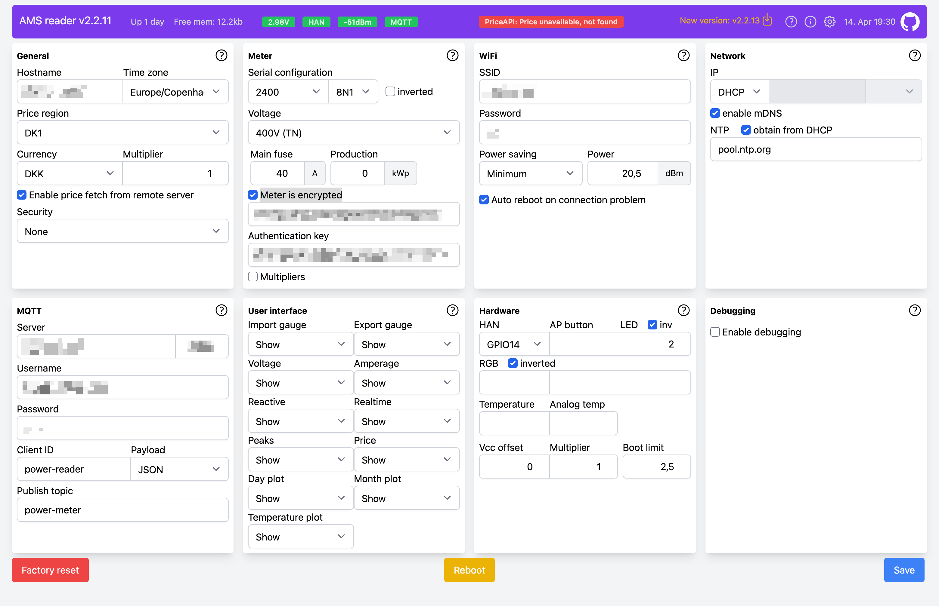 AMS Reader settings